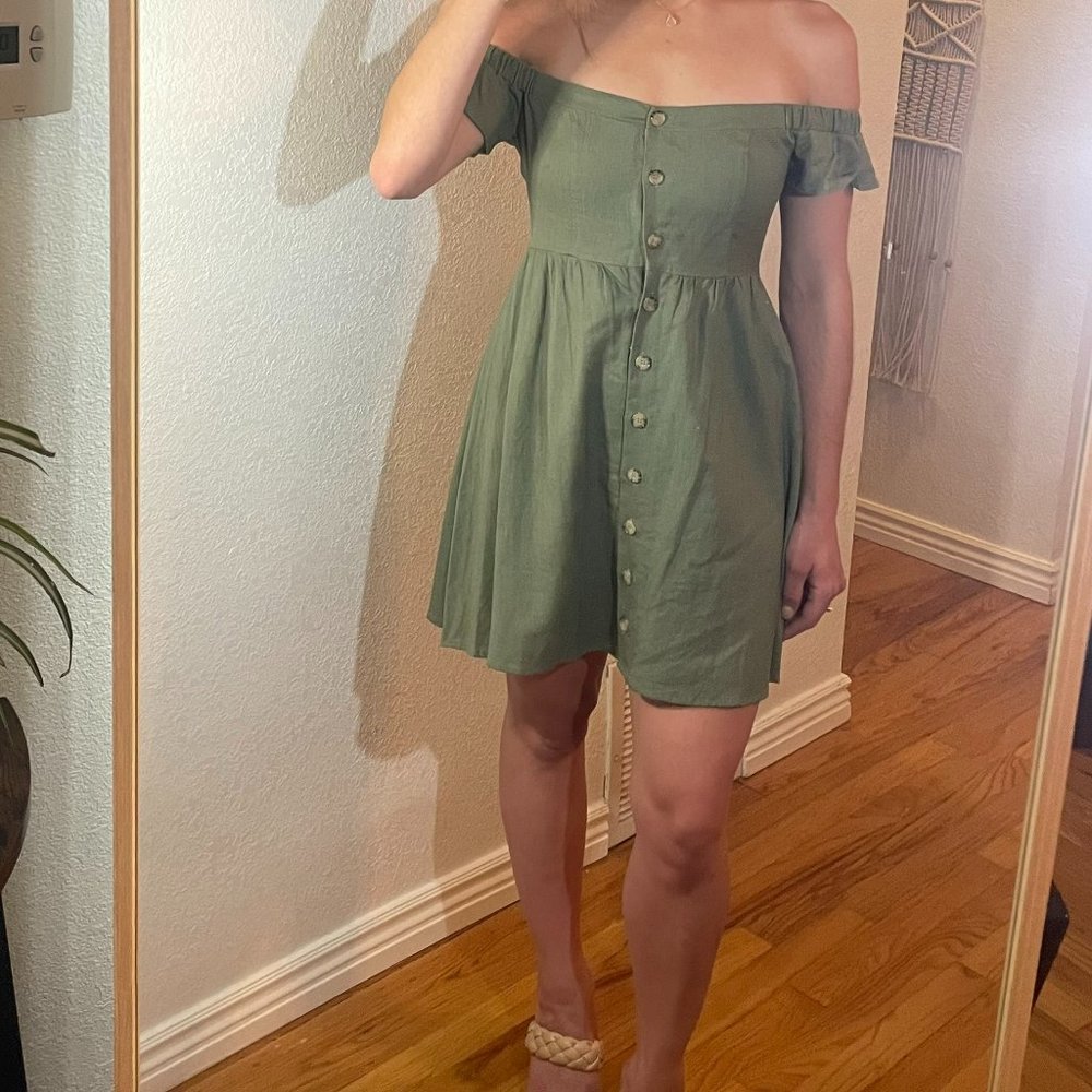 L.A. Hearts Green Mini Dress Off-the-shoulder